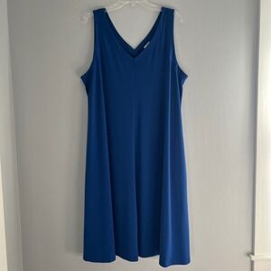 Chicos Dress Blue V Neck Sleeveless Midi Pockets Size 20 22 Minimalist Stretch